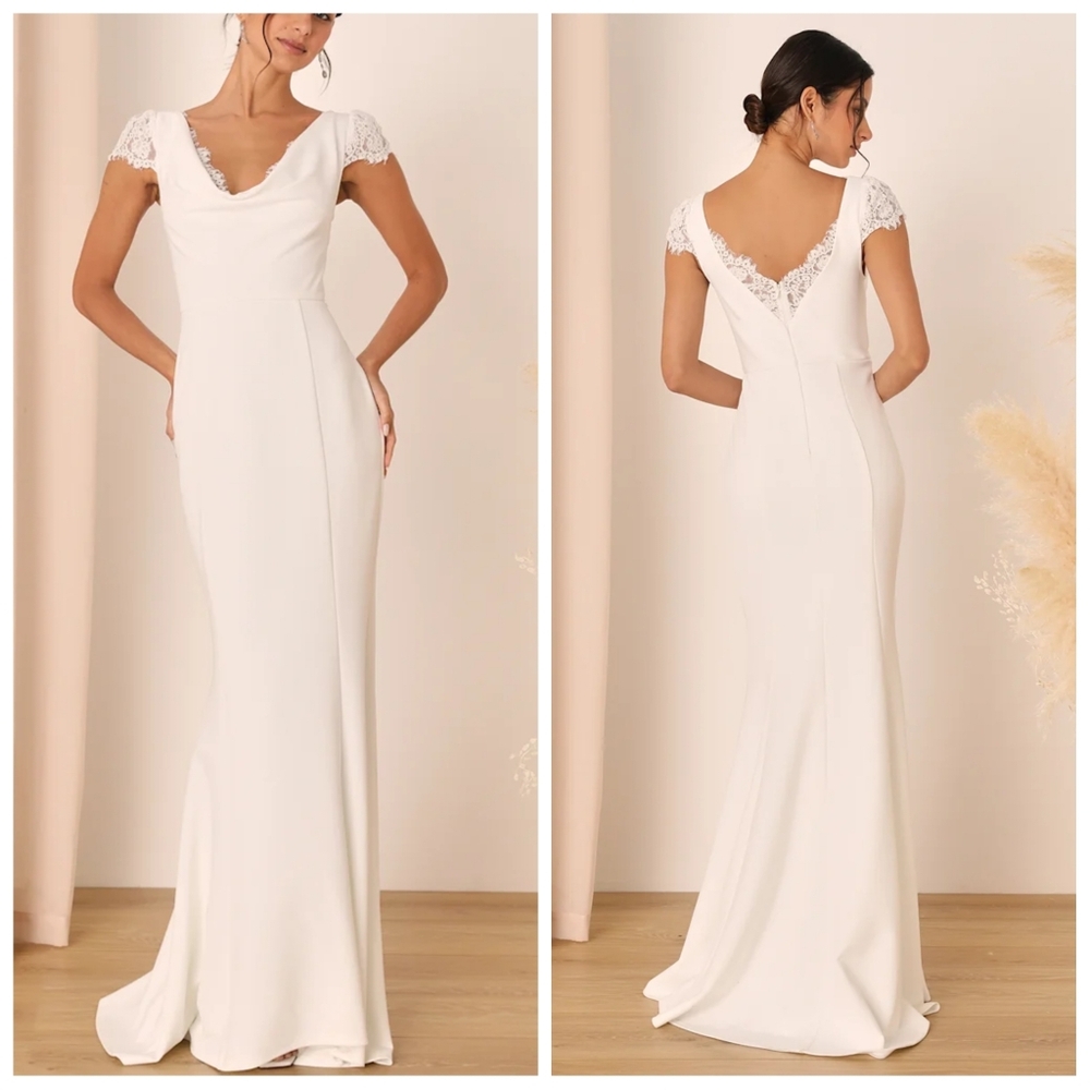Lulus Forever Beloved White Lace Mermaid Maxi Dress | Bridal | XL | NWT